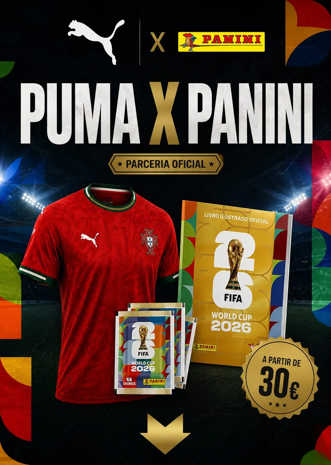 Puma × Panini — camisola de Portugal e álbum FIFA World Cup 2026